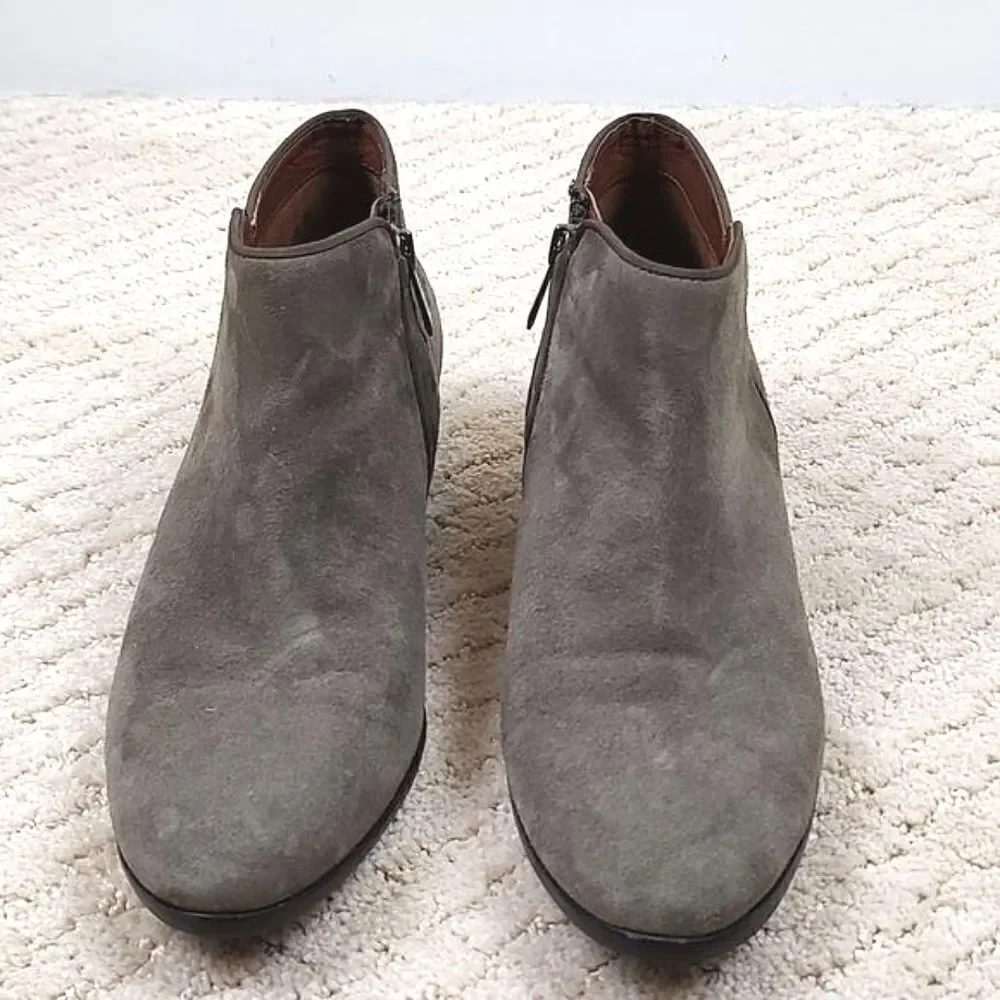 Sam Edelman Green Suede Leather Side Zip Ankle Boots Stacked Heel Size 7.5